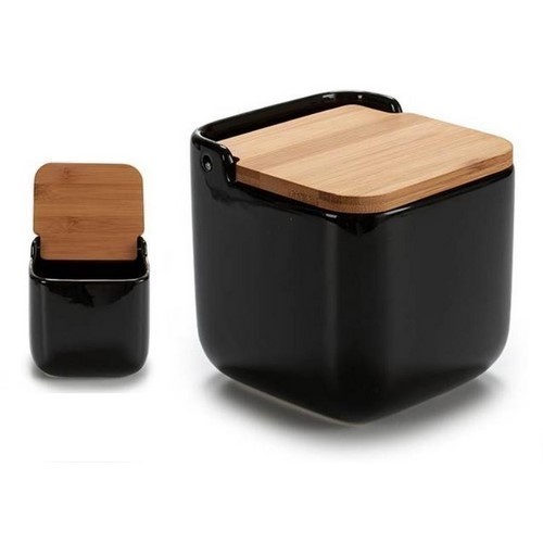 SALERO CERAMICA NEGRO TAPA BAMBU